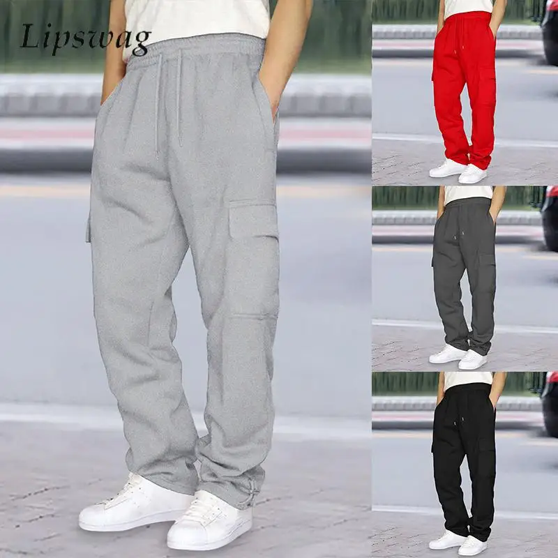 

Outdoor Fashion Drawstring Cargo Pants Mens 2025 Fall Casual Solid Color Multi Pockets Trousers Men Vintage Loose Straight Pants