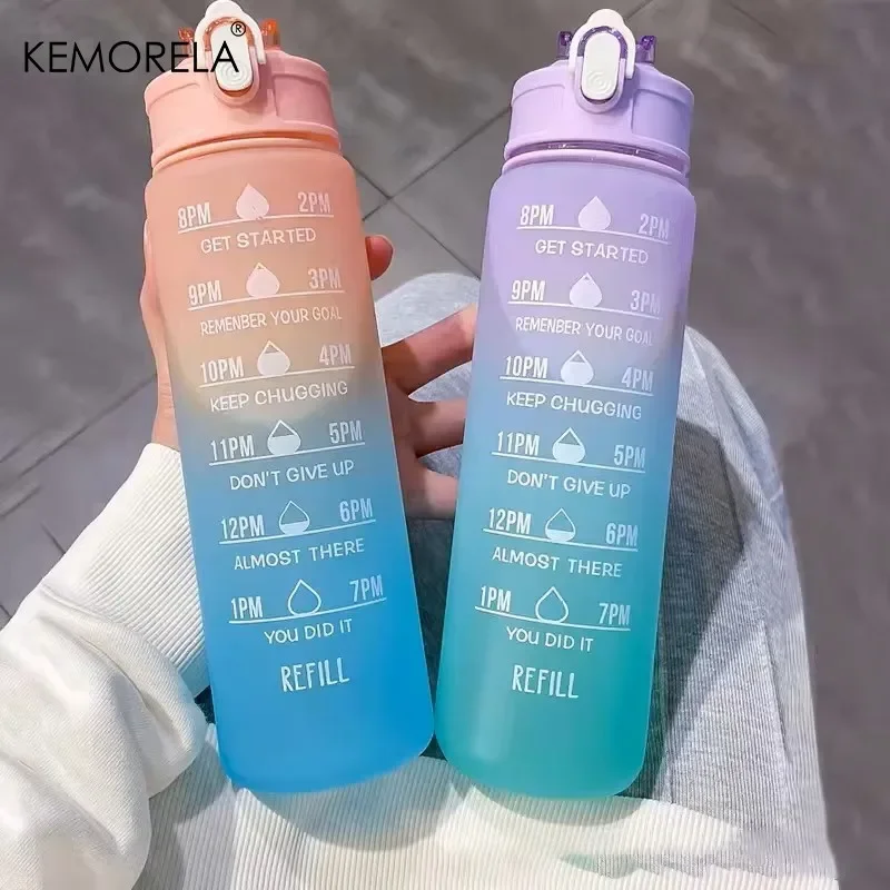 900ml Sports Water Bottle High Temperature Resistant Graduated Straw Cup Rainbow Frosted Progressive Color Water Cup Plastic Cup