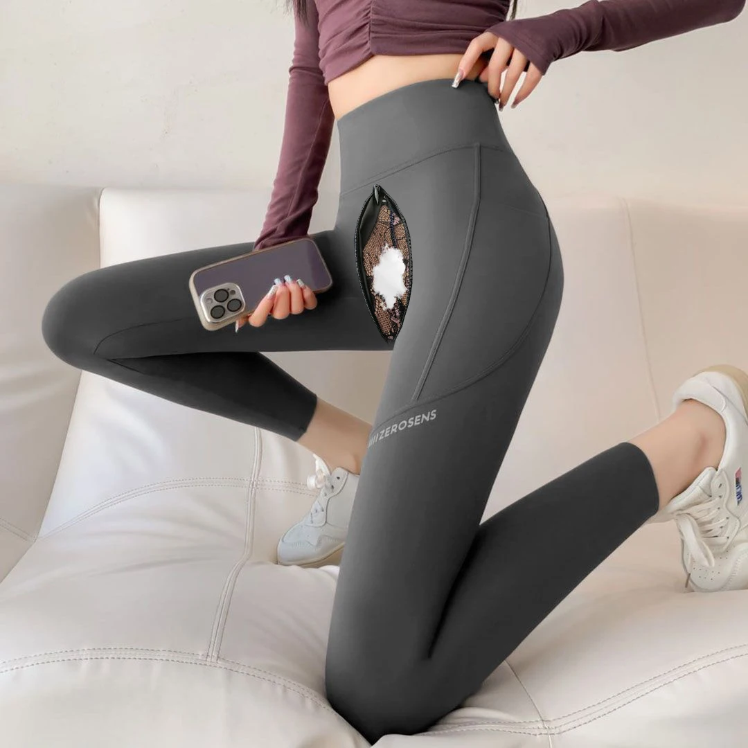 Invisible Open-Seat Pants Shark Skin Leggings with Pockets Women's Outdoor Sport Sexy Yoga Pants Club Fitness Trousers for Femme