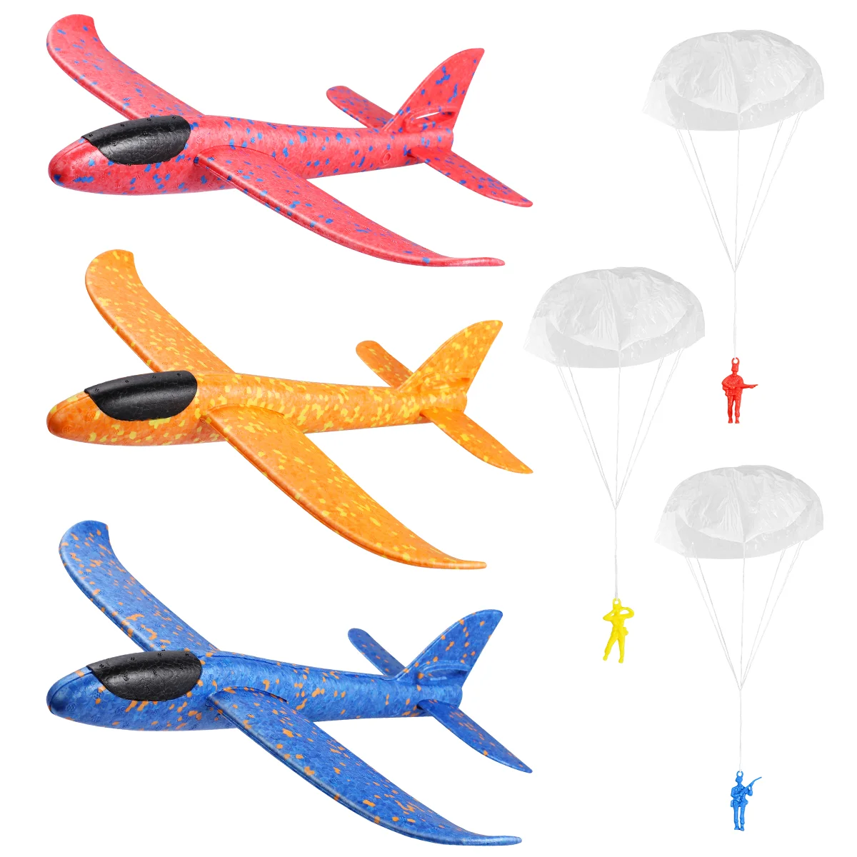 Toyvian 3PCS Flying Glider Planes Lightweight Throwing Plane Fun Toys Party Favors for Kids with 3 Paratroopers (Random Color)