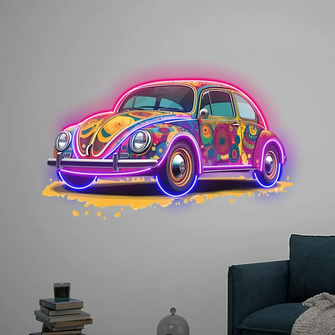 

Retro Car UV Printed Neon Sign, Retro Car Home Wall Decor Bedroom Wall Hanging for Car Lovers Car Neon Art Aesthetic Car Gift