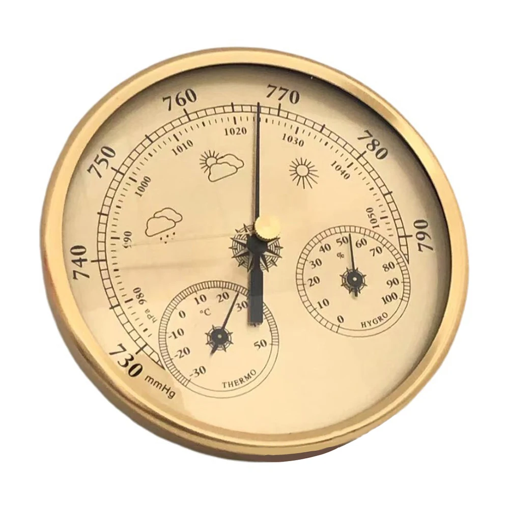 Metal 3 in 1 Barometer Weather Station for Indoor and Outdoor Use Barometer Thermometer Hygrometer with Round Frame