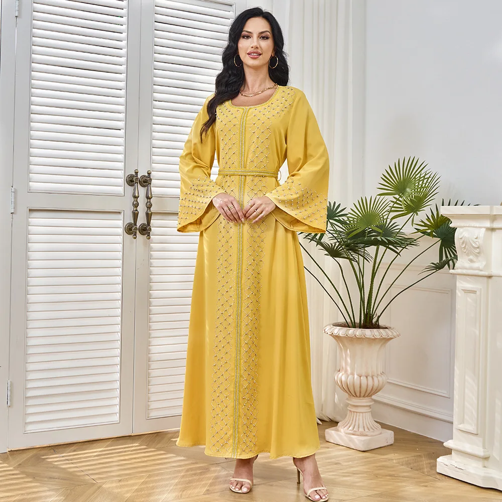 Dubai Muslim Robe Women's Long Dress Summer New Party Bead Dress Long Dress