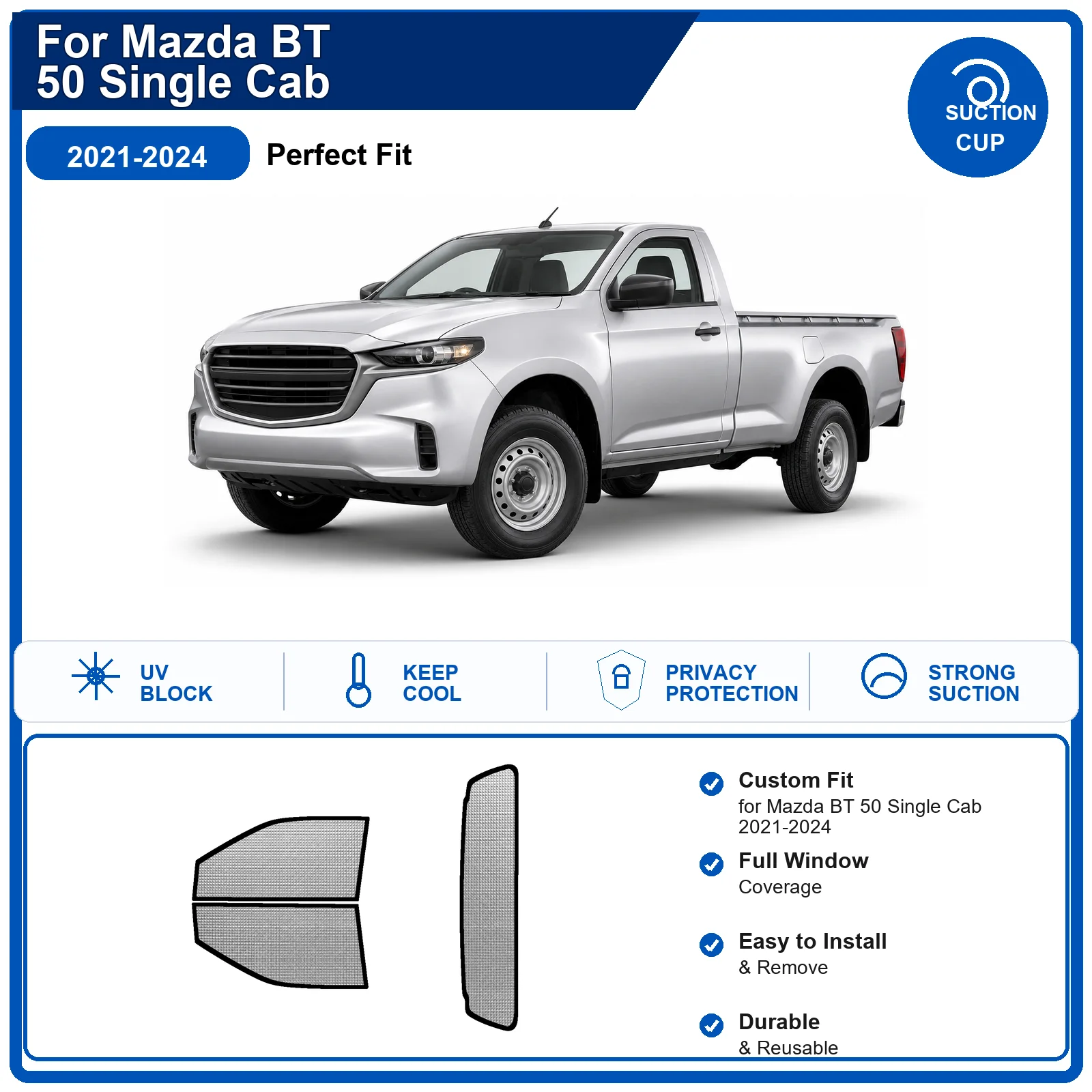 For Mazda BT 50 Single Cab 2021-2024 Custom Full Set Windshield Sun Shade Aluminum Foil Heat Insulation Anti UV Foldable