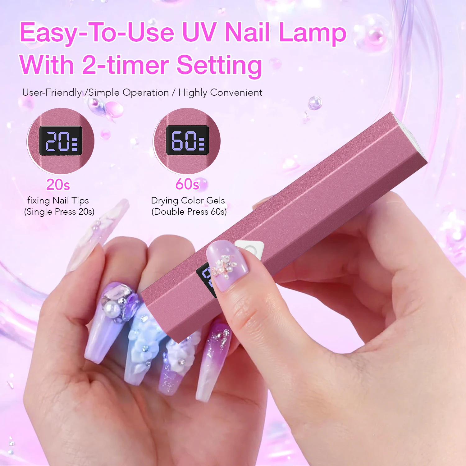 무선 휴대용 미니 네일 램프, 충전식 UV LED 네일 드라이어 (스탠드 포함), 속건성 전문가용 젤 네일 램프