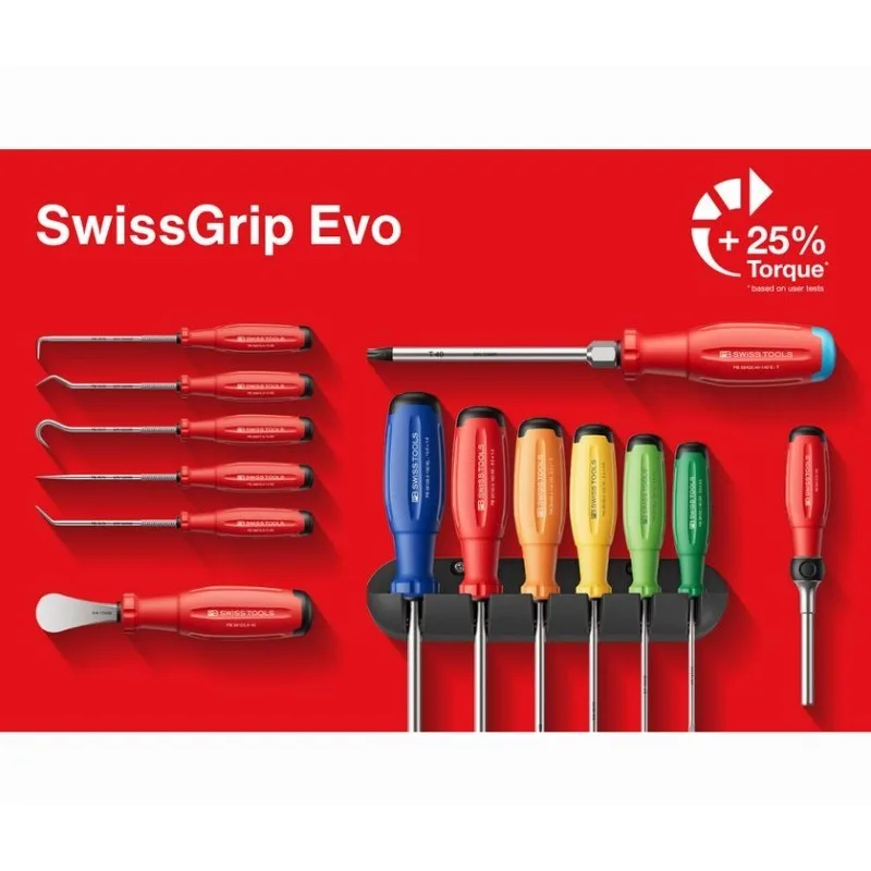 PB Swiss Tools PB 38440.H RB 6PCS Rainbow Torx Screwdriver SwissGrip Evo Color Coded Wall Mount Industrial Repair