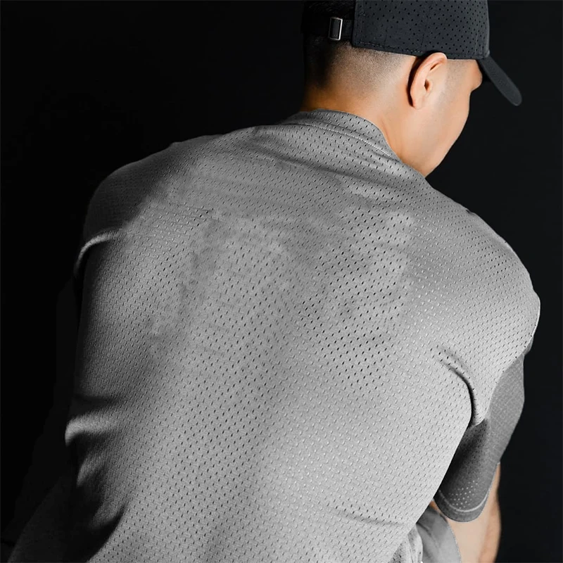 Oversized T-shirt Mens Dropped Shoulder Short Sleeve Fitness T Shirt Summer Big Mesh Sexy Loose Gym Clothing Basketball Jersey