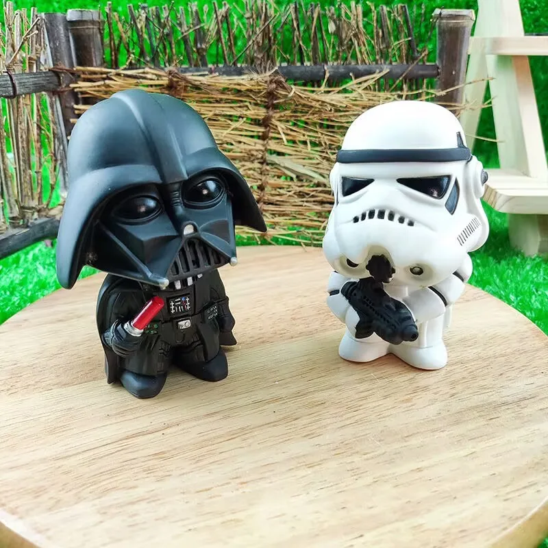 Wars Anime  10cm Storm Trooper Batth Vader Action Figure Toys Doll Car Ornament Black White Soldier Model For Children kids Gif