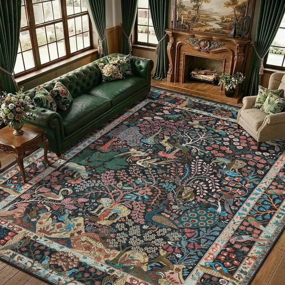 Large 9x12 Jungle Vintage Boho Washable Area Rug Non Slip Large Indoor Carpet for Living Room Nursery Farmhouse Playroom