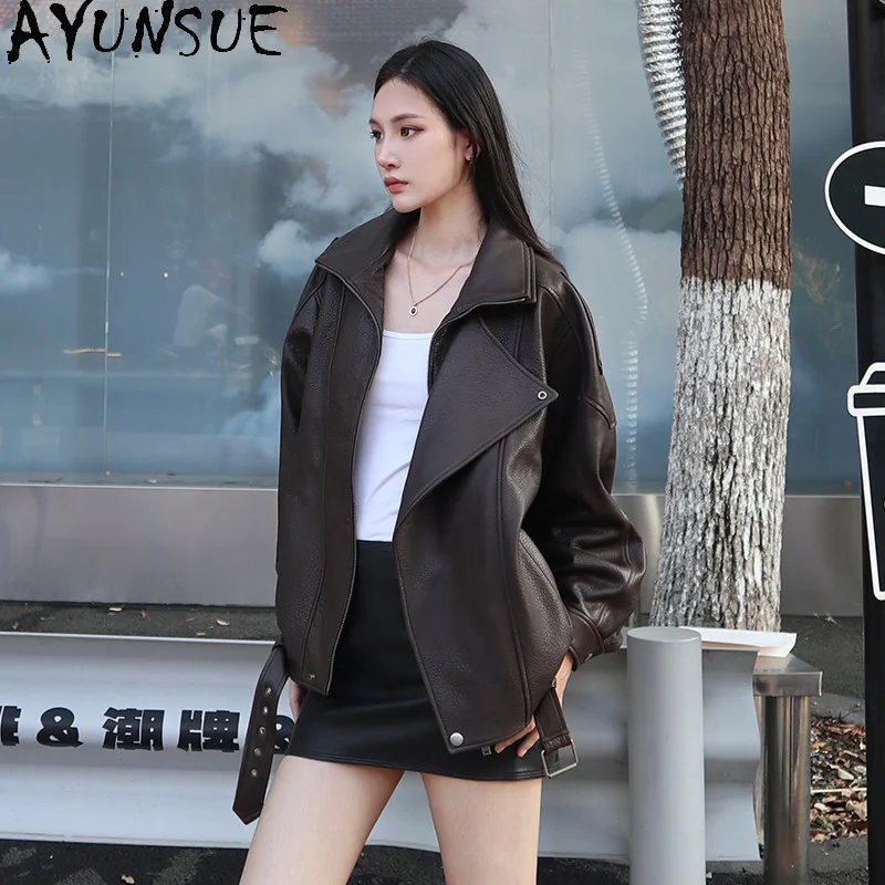 AYUNSUE Daunenjacke aus echtem Leder für Damen, 2025, echtes Schaffell, Damenjacken, Winter- und Herbstkleidung, lockere Passform, Mohamedха Ж Diego