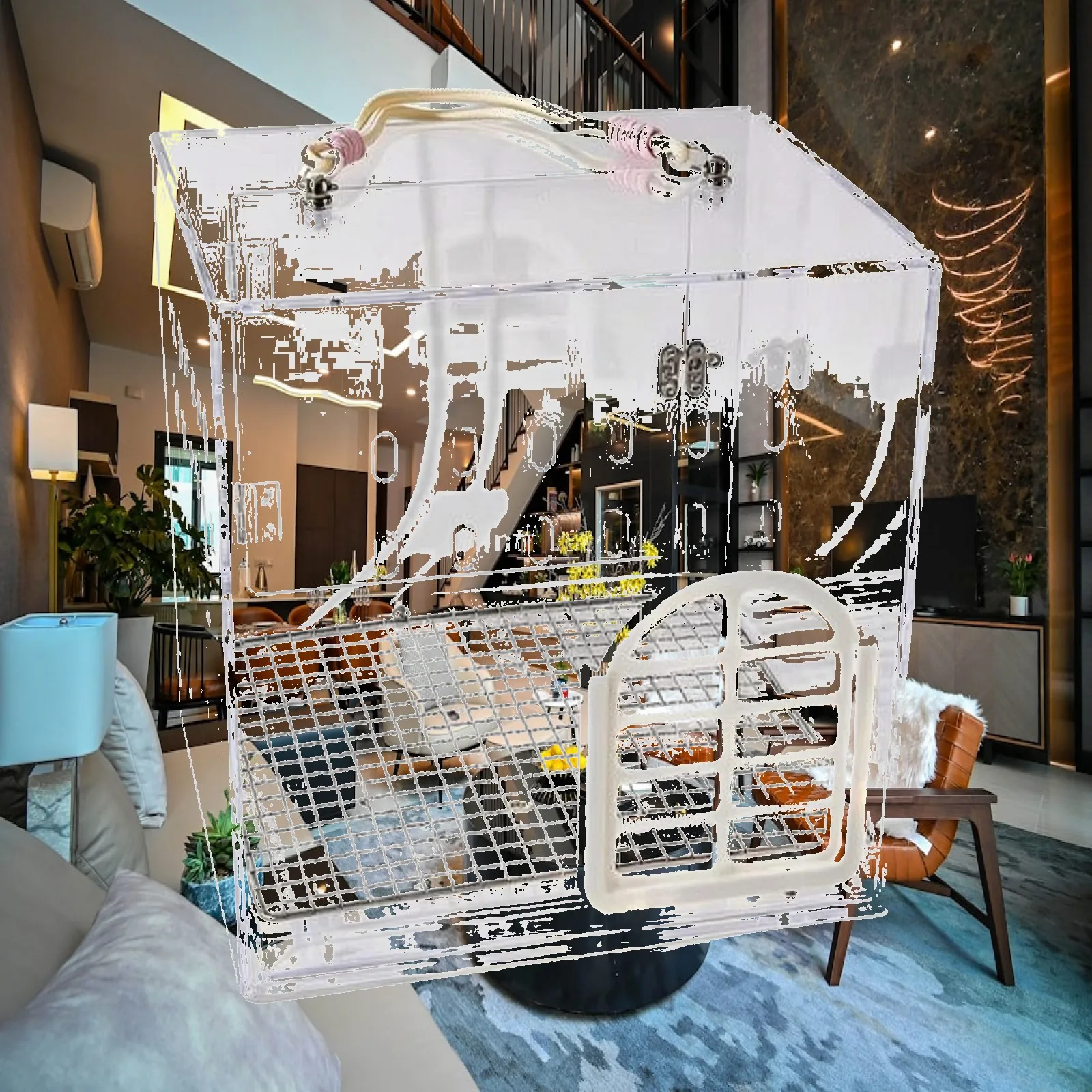 Clear Acrylic Bird Enclosure with Side Door and Vent Holes for Budgies Cockatiels Lightweight Sturdy Carrier