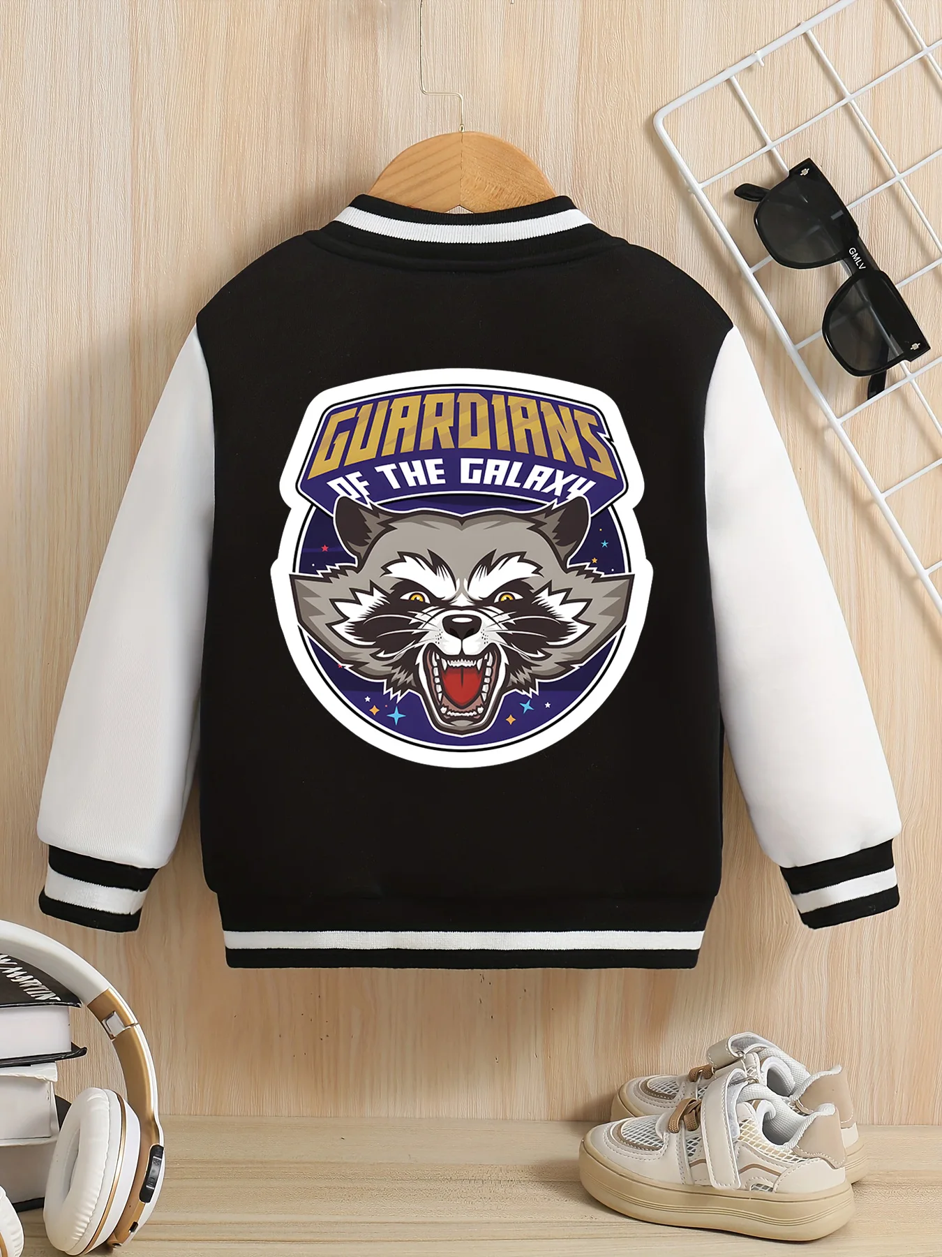 MINISO Marvel Baseballjacke für Jungen – Rocket Raccoon Guardians of the Galaxy, doppelseitiges Musterdesign, weiche und bequeme Fa