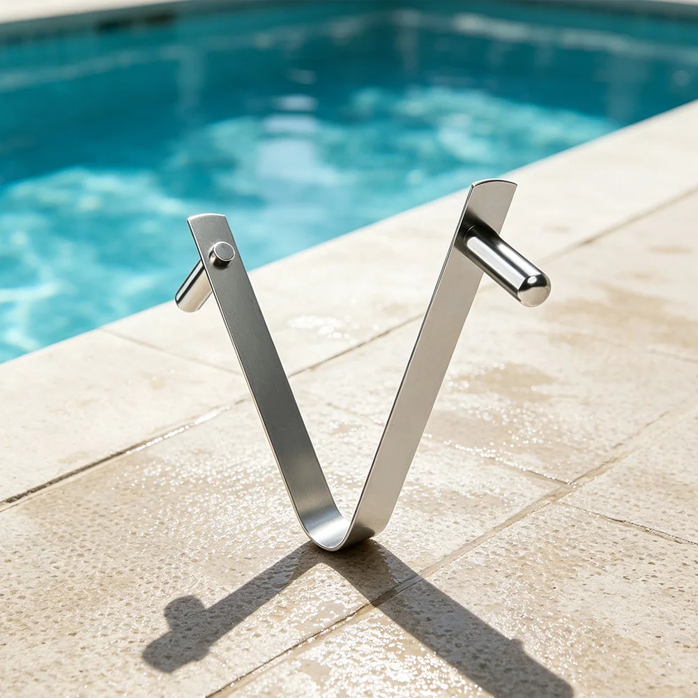 6 Stainless Steel V-Shaped Pool Pole Clips for Consistent Tool Mounting During Routine Swimming Pool Maintenance