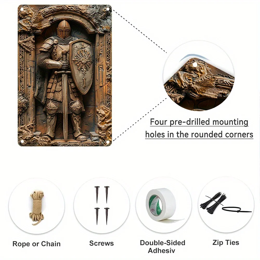 Medieval Knight 3D Wall Art: 100% Aluminum Material, 32% Higher Bending Resistance, 8x12 Inch (20x30cm) Decorative Sign for Bedr