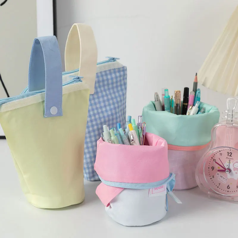 Macaron Color-Blocked Foldable Pencil Case - Stylish, Durable, and Spacious Student Pen Holder, Portable Design, Suitable for Desk or Office Use The Perfect Gift for Friends, Family, Couples, and Besties.