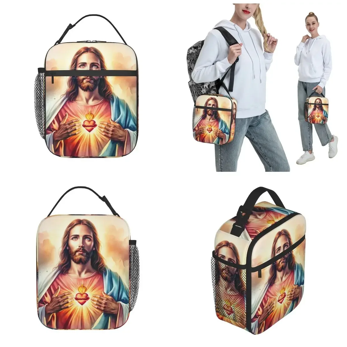 Catholic Saint  Christ Insulated Lunch Bag Christian Religious Food Container Bags Reusable Thermal Cooler Lunch Boxes