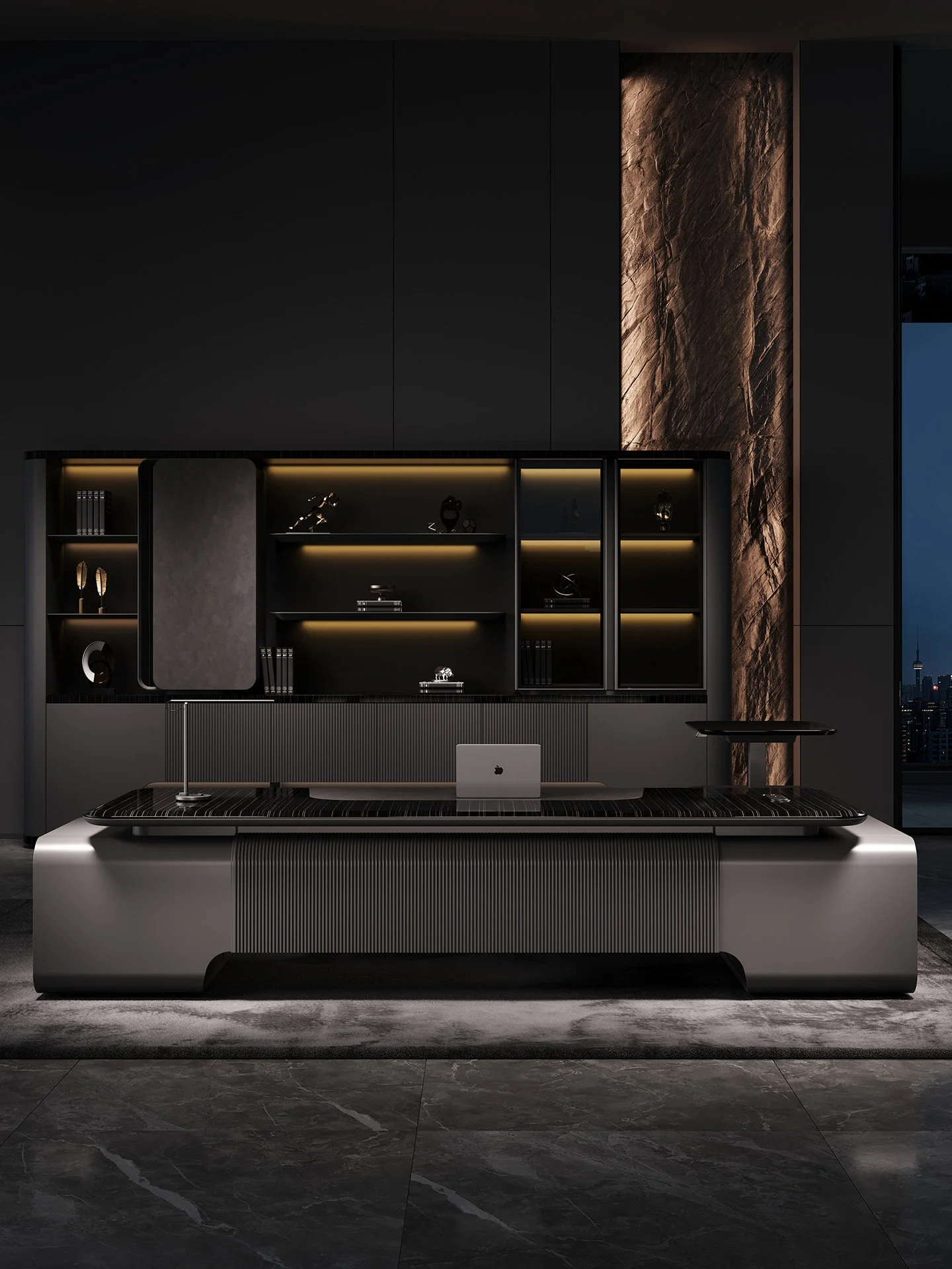 #Ebony Wood Grain Modern Light Luxury High-End Executive Desk with Height-Adjustable Feature for Office Use