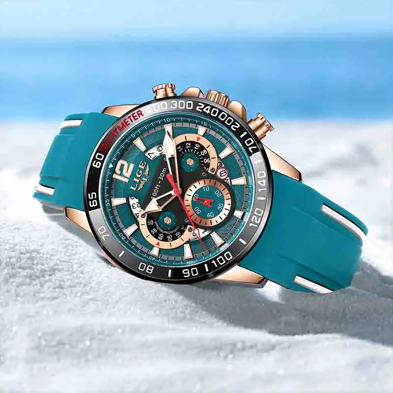 LIGE ساعات رجالية التقويم مقاوم للماء سيليكون الشريط موضة ساعة كوارتز ساعة اليد ساعات مضيئة للرجال relogios masculino