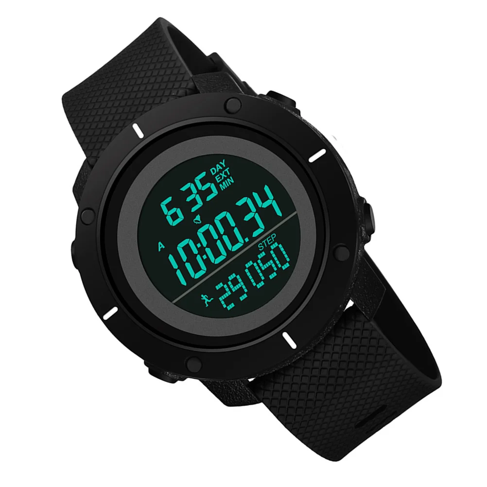 

1Pcs Sports Timer Waterproof Electronic Watch Black Durable Scratch Resistant Step Counting Wrist Watch for Men