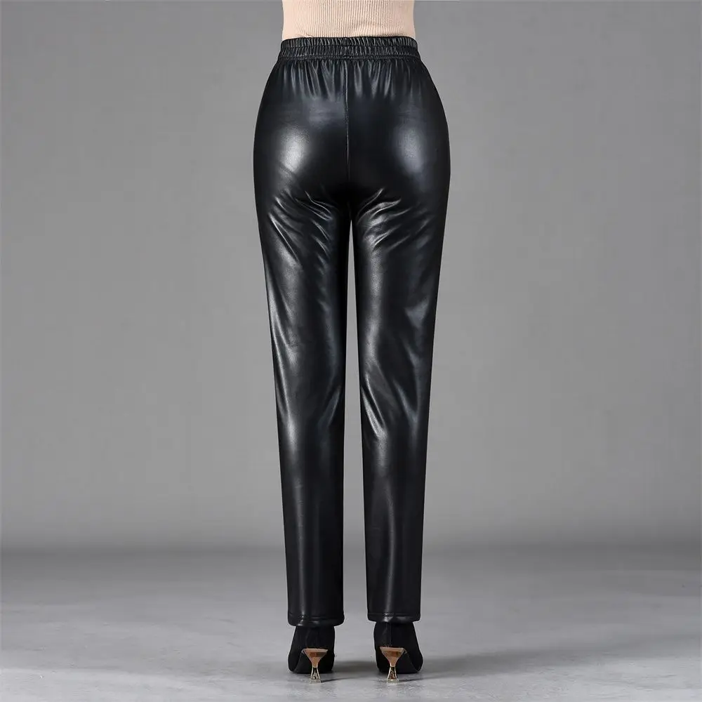 2026 Nieuwe Dameswijde, hoge taille, rechte pijp, fleece gevoerde PU broek Herfst/Winter Buitenkleding Slim Fit Broek