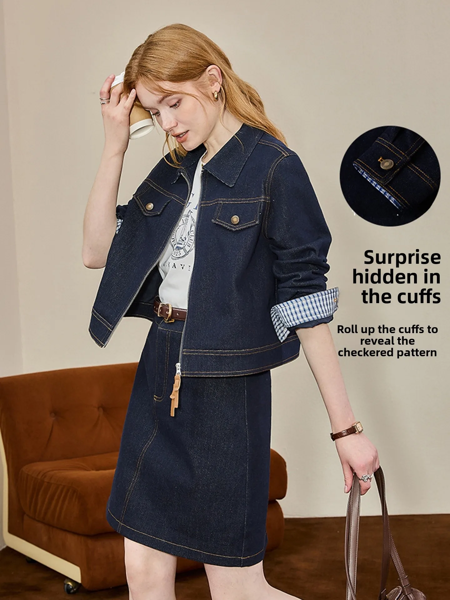KuNMaVi High Intelligence Sensing Women's Fashion Set Short Sleeve Cotton Polyester Blend Autumn Winter Two-Piece Suit
