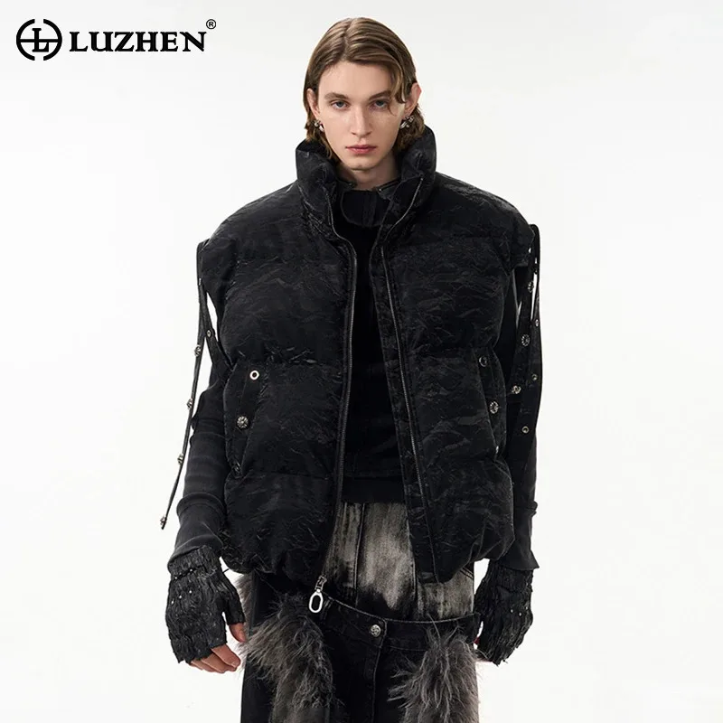 LUZHEN personnalisé Original rue haute qualité 2025 sans manches nouveau col montant gilet hommes mode couleur unie pain veste JY5494