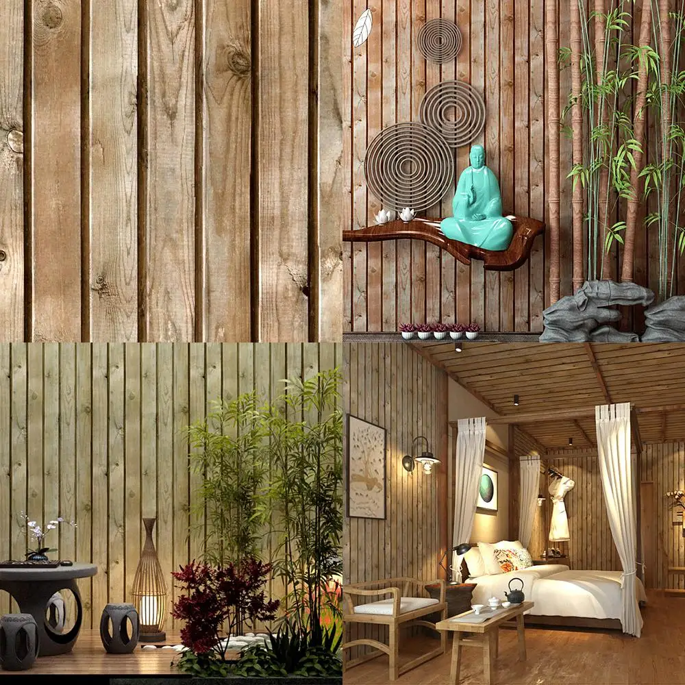 3D Wood Texture Chinese Style Fake Wood Grain Wallpaper Natural Wood Color Retro Wooden Board Ceiling Loft Ceiling Wallpaper