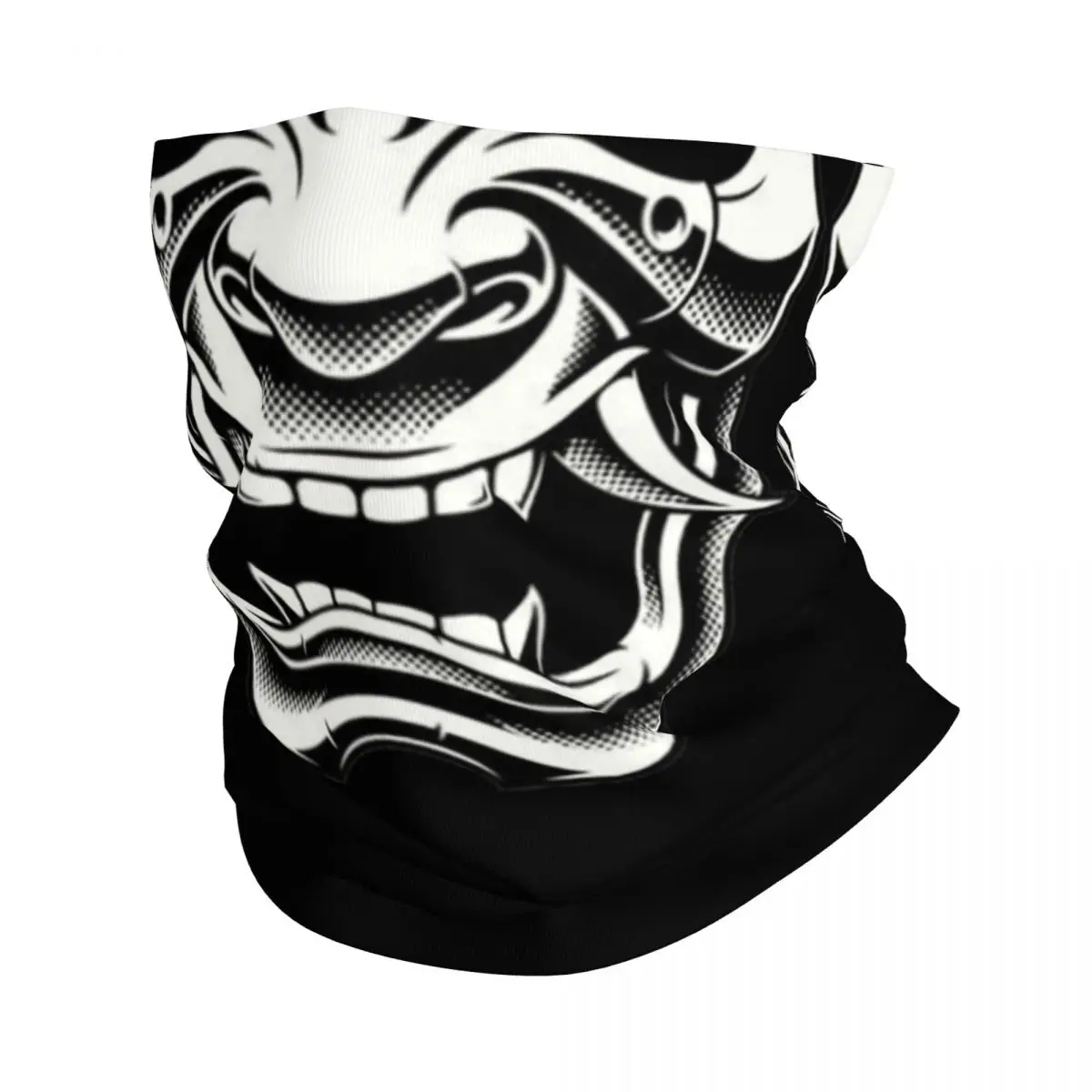 Custom White Samurai Oni Neck Gaiter Men Women UV Face Shield Winter Japan Tattoo Bandana Scarf for Ski