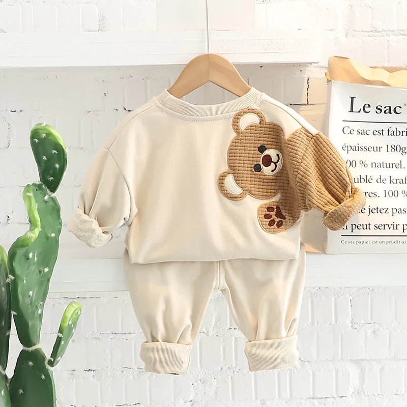 Baby Boys Clothing Sets Embroidered Bear Girls Long Sleeve Casual Hoodie Sweatshirts + Pants 2Pcs Outfits for Kids Sport Suit