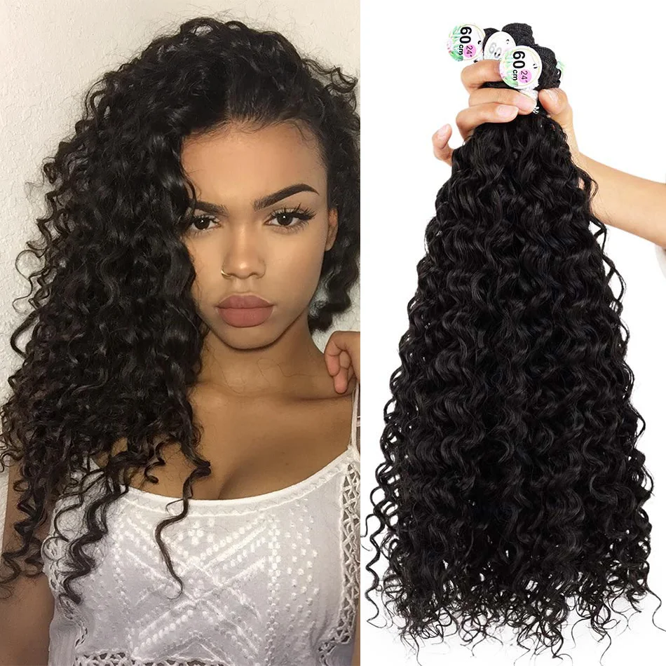 Meepo Synthetic Loose Deep Curly Organic Fiber Hair 60-70CM Fake Hair Bundles Carnaval Curly Hair for Women Dark Brown Hair