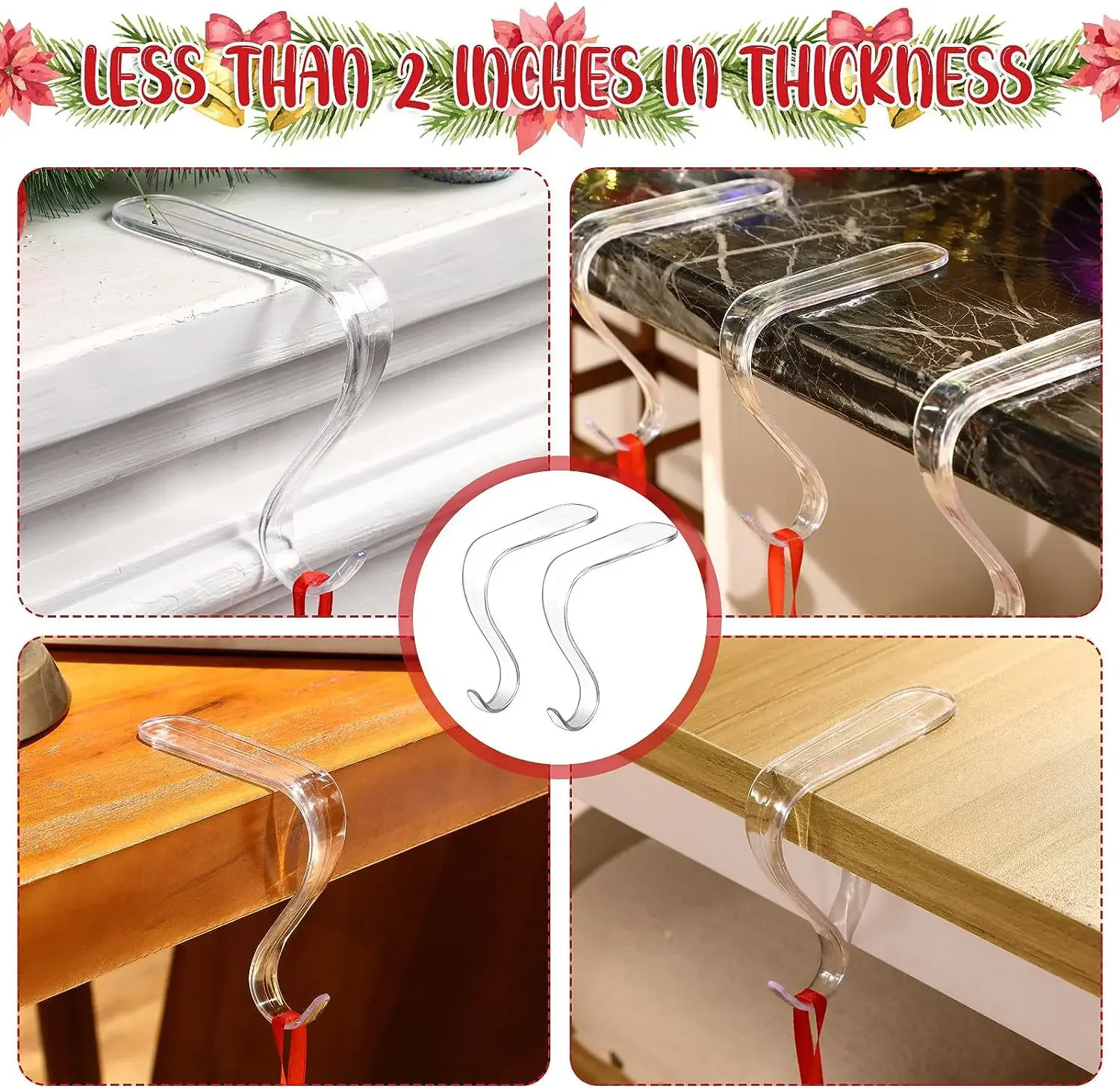 10pcs Christmas Stocking Holders  Acrylic Stocking Hangers for Party Xmas Decor Fireplace Stockings Holders Clear Stocking Holde