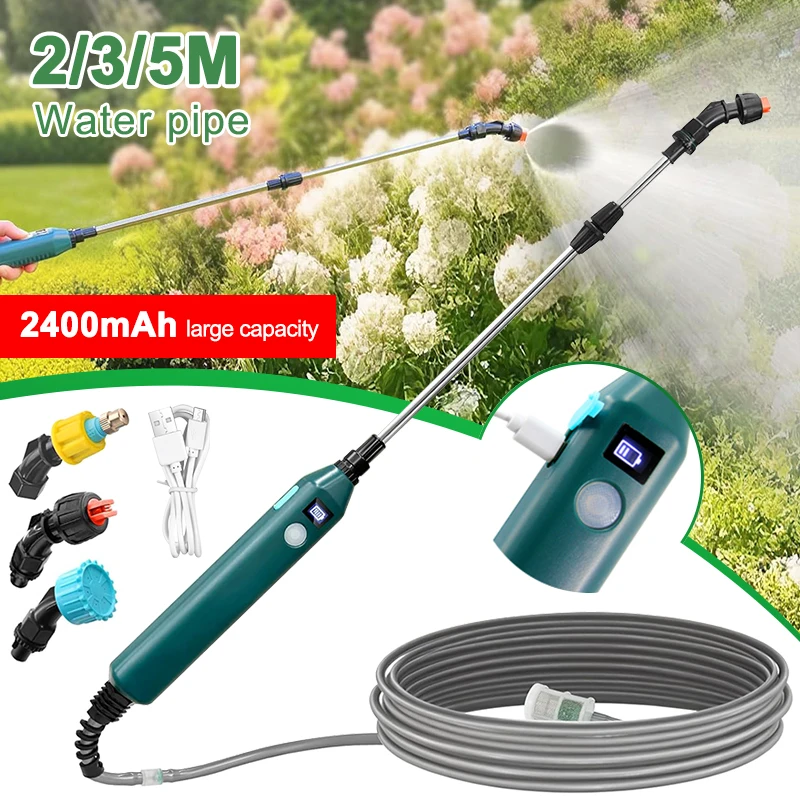 2400mAh Portable Electric Sprayer Wand 3 Mist Nozzles High Pressure Garden Watering Irrigation Tool For Plants Sprinkler