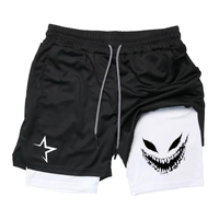 Men's sports breathable and quick-drying exercise shorts with Devil smile print 2-in-1 Gym performance shorts RL0502