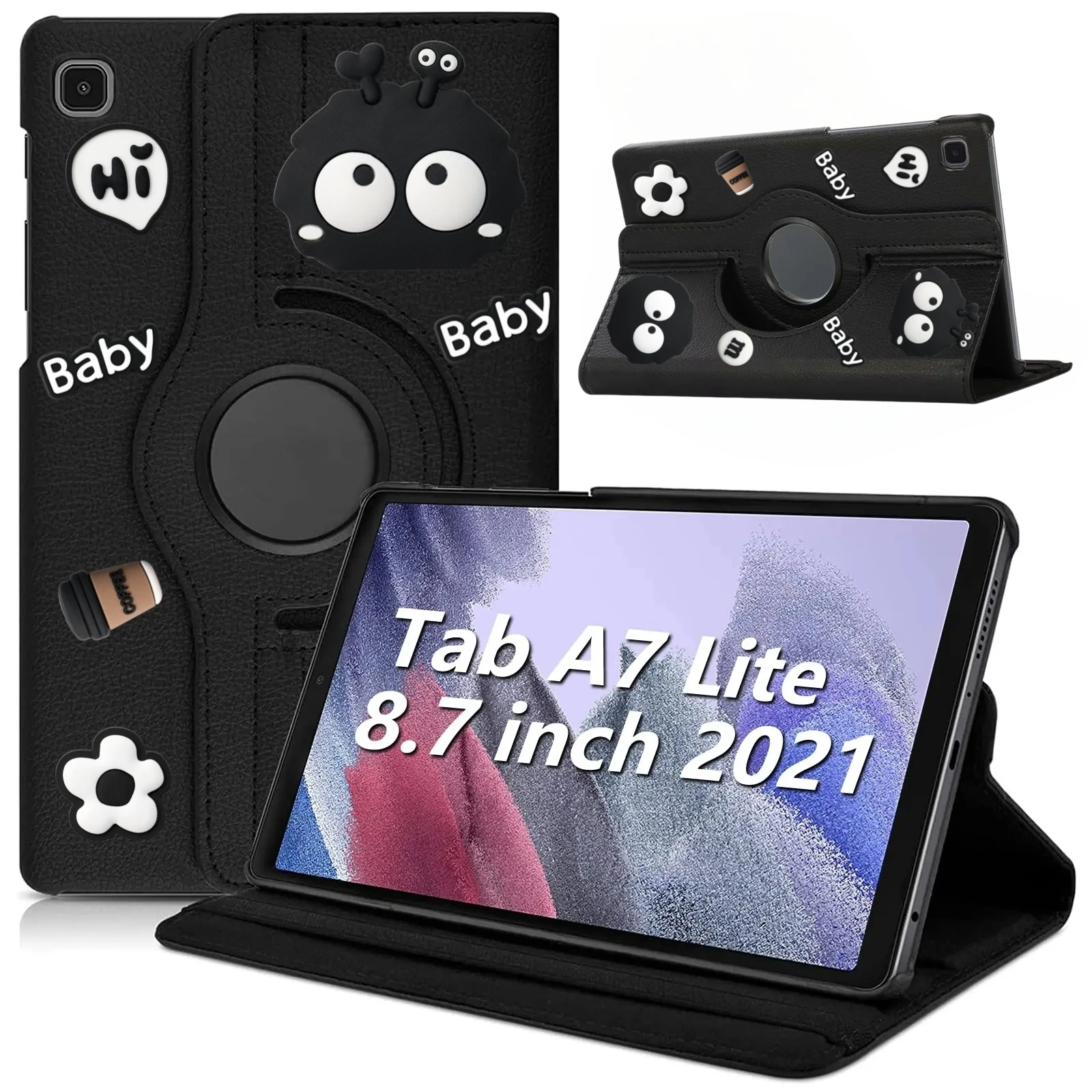 

For Samsung Galaxy Tab A7 Lite 8.7" Case SM-T220 2021 SM-T225 Cartoon Black Briquettes Patch DIY Tablet Cases Stand Coque Cover