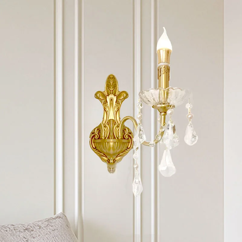 French Medieval Bedroom Study Room Crystal Copper Wall Lamp Retro Palace Style Living Room Corridor Atmosphere Lighting