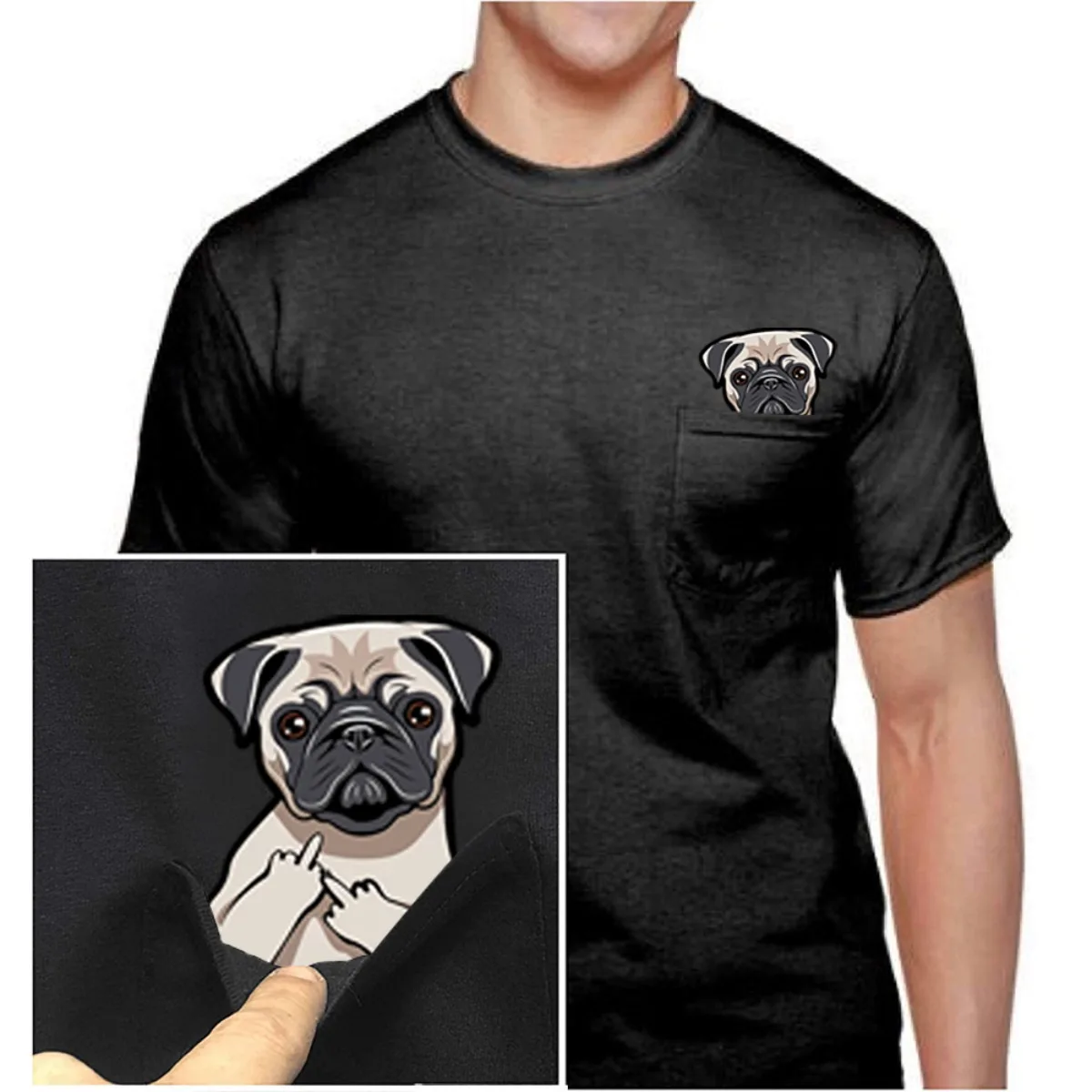 CLOOCL Animals Cotton T-shirts Fashion Pets Pug Dogs Puppy Middle Finger Pocket Casual Tees Tops Men Women Clothing