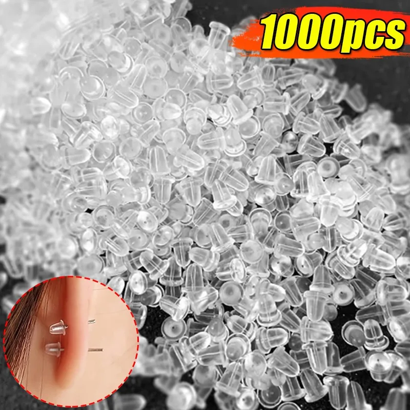 1000pcs Transparent Silicone Head Ear Studs Rubber Earring Clasp DIY Anti Falling Stoppers Earstuds Findings Jewelry Components