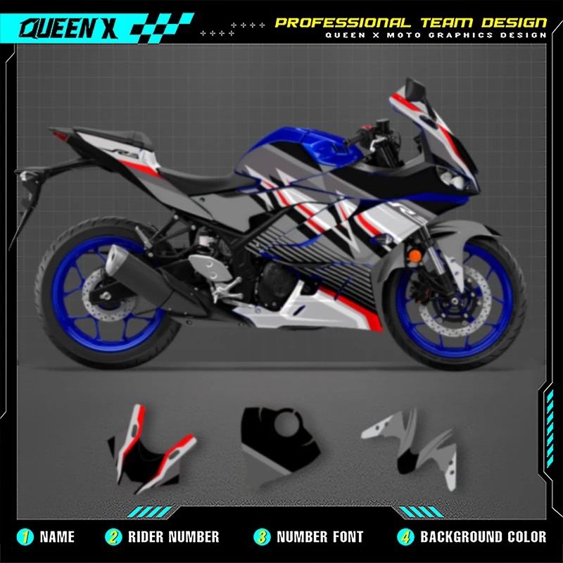 

Queen X MOTOR For YAMAHA R3 2023 2022 2021 2021 2019 Full Fairing Motorcycle Graphics Decals Stickers Kits 005