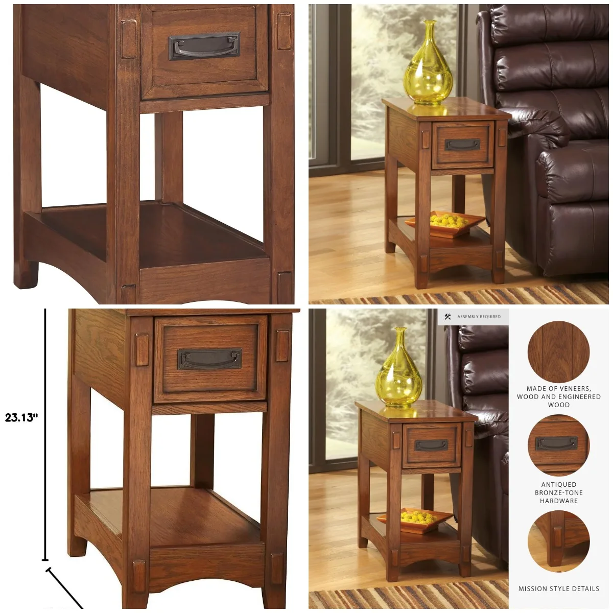 

Breegin New Traditional Wooden Chair Side End Table with 1 Drawer and 1 Fixed Shelf, Brown