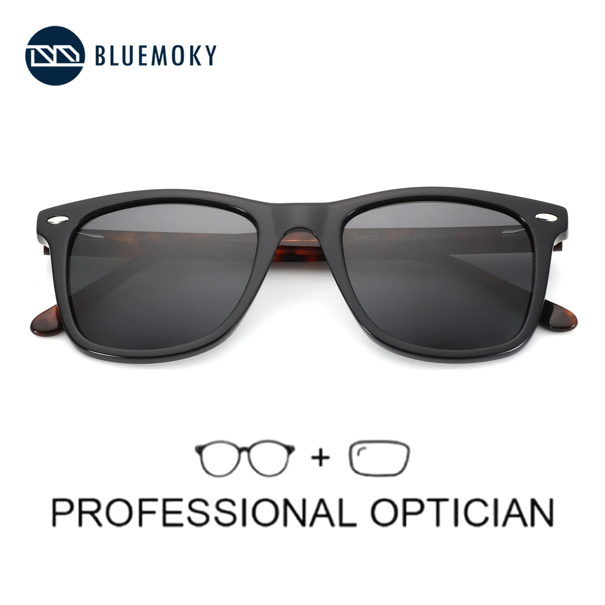 

BLUEMOKY M Size Trend Square Prescription Sun Glasses For Men Acetate Temple UV400 Progressive Polarized Optical Sunglasses