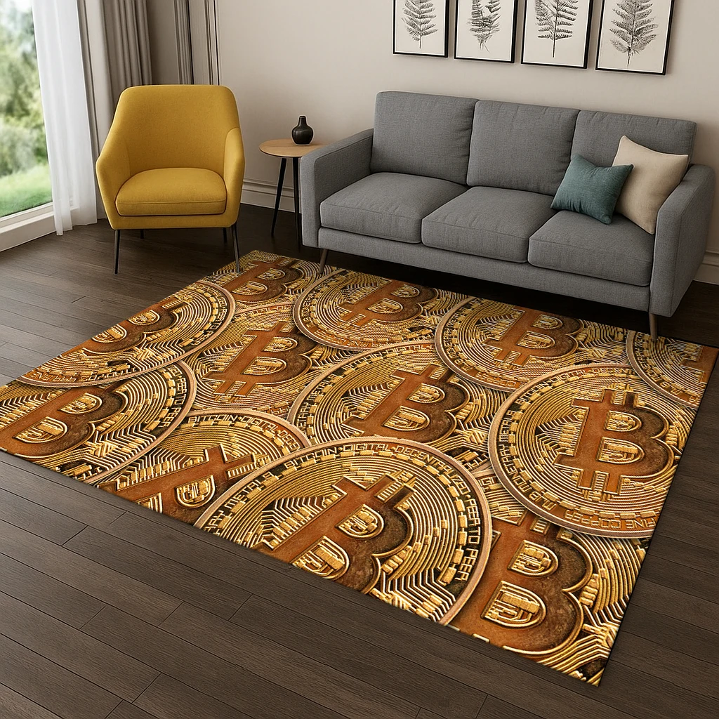 HD Bitcoin Pattern Carpet Rug for Home Bedroom Living Room Sofa Doormat Decor,Kid Area Rug Play Game Non-slip Floor Mat Gift