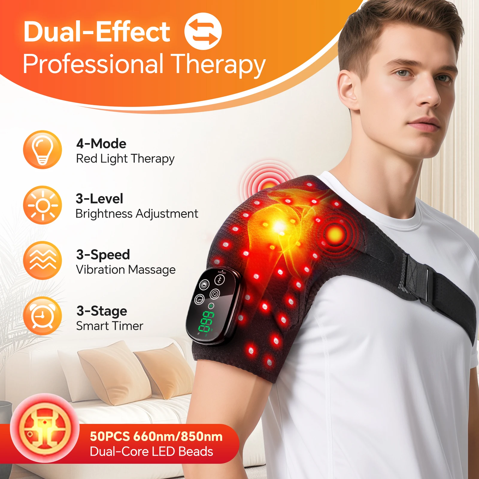 Cordless Red Light Electric Heating Vibration Massage Pad Infrared Shoulder Massager Hot Compress Belt for Relaxation