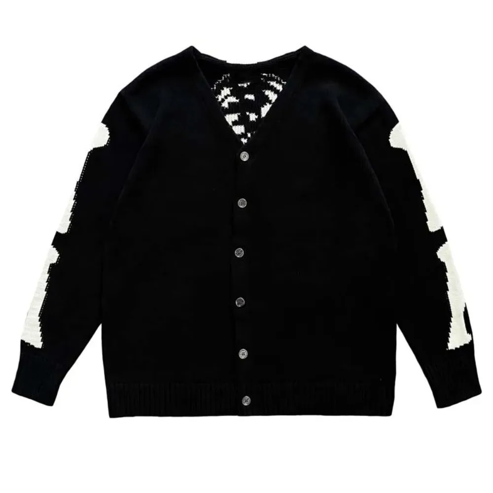

Kapital Vintage Bone Skeleton Retro Japanese Wind Piercing Knitted Sweater for Men Cardigan