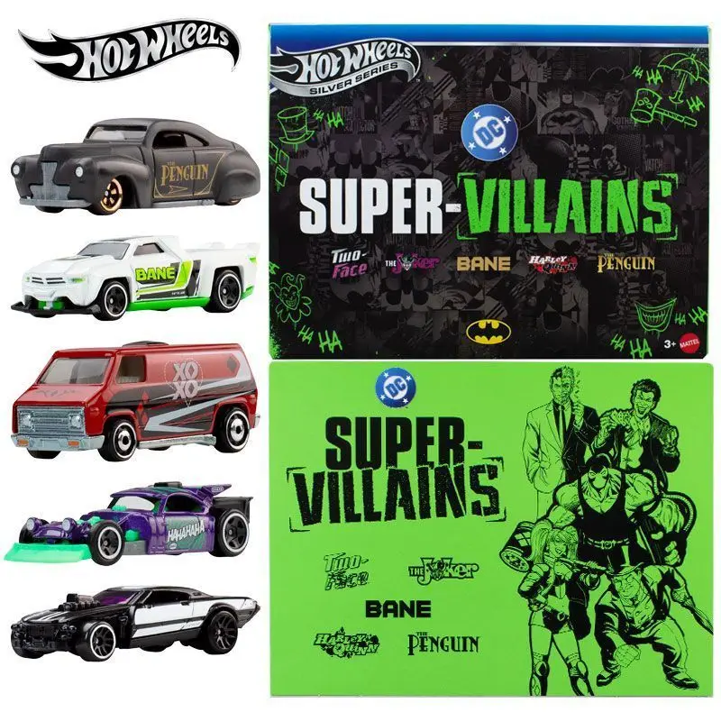 

Original Hot Wheels 2026 Silver Series JNN44 DC Super Villain Batman Theme 1/64 Diecast Cars Toy Set- Includes SOLID MUSCLE