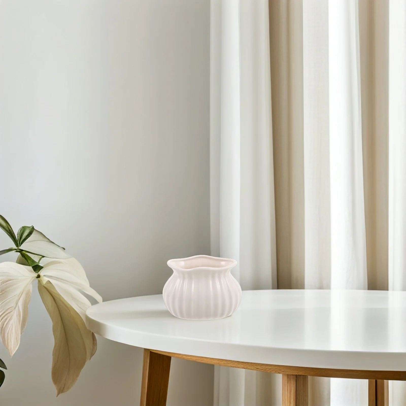 مزهرية سيراميك بيضاء حديثة، مزهرية زهور أنيقة لغرفة المعيشة، قطعة مركزية لطاولة الطعام، ترتيب زراعة بسيط للطازجة #3
