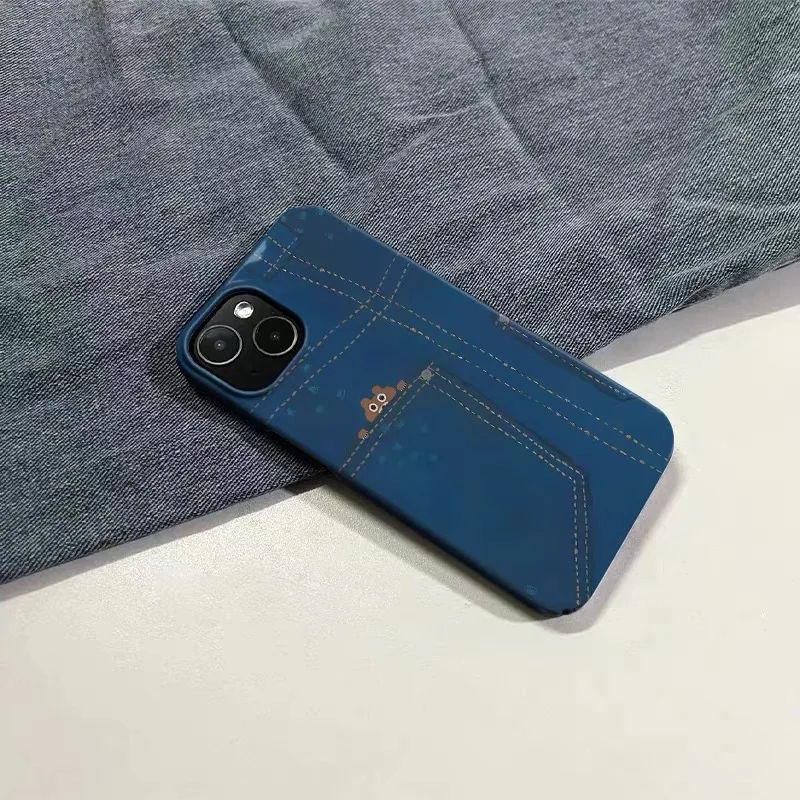 Blue Pocket Teddy Bear Cartoon Phone Case for IPHONE 17 Air 16E 15 PROMAX 14 Plus 13 12 MINI 11PRO 16Plus XR Acrylic Phone Cover