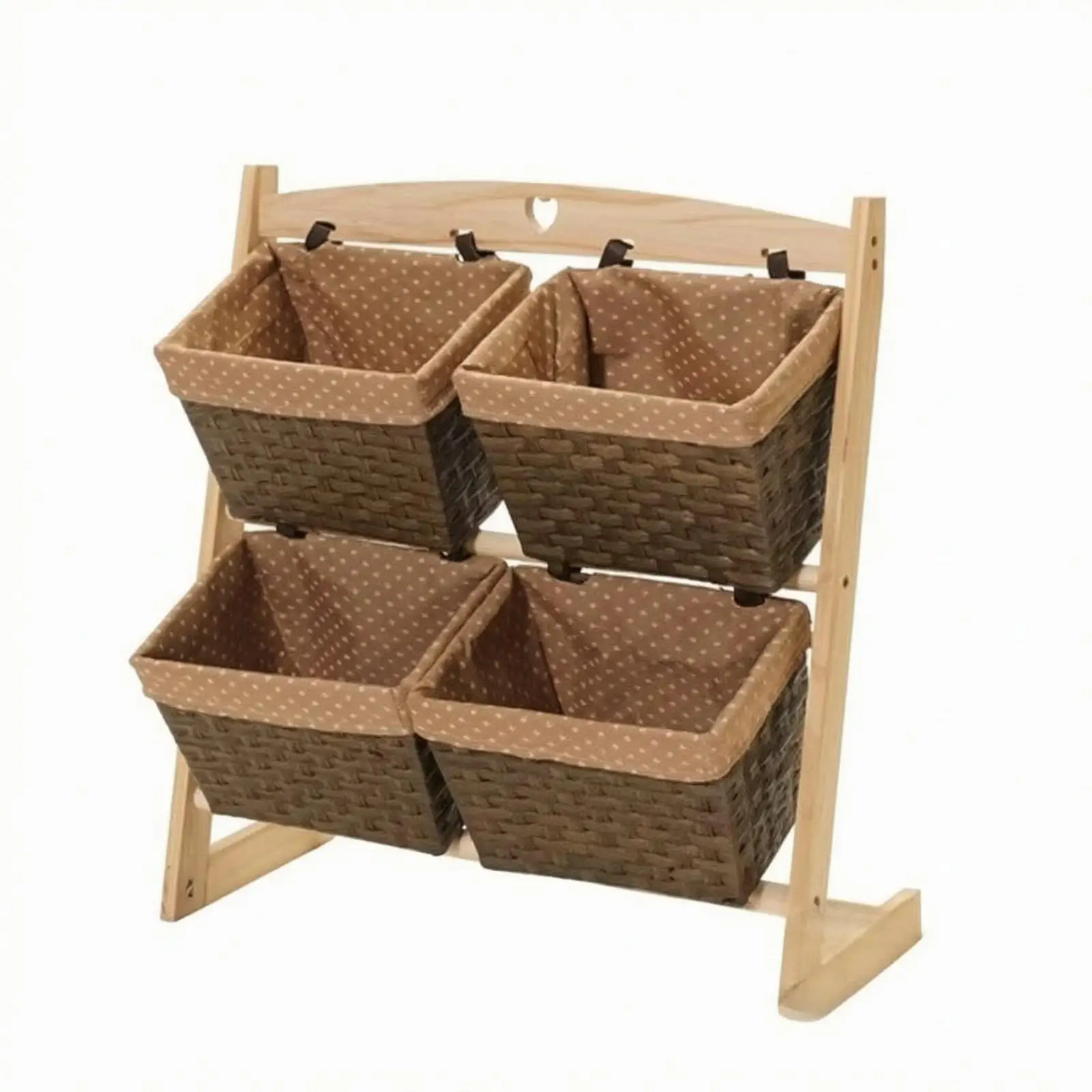 Open Frame Wood Shelf with Woven Storage Baskets for Living Room Hallway Household Tidy