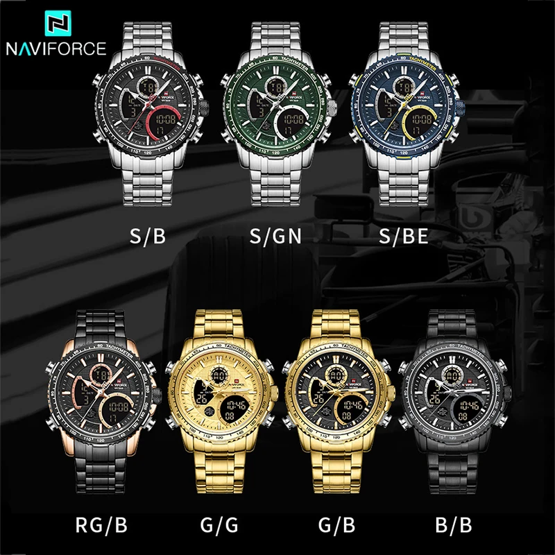 NAVIFORCE NF9182 Business Men Watch Dual Display Sport Timepiece Chronograph Date Quartz Waterproof Male Watch Relogio Masculino