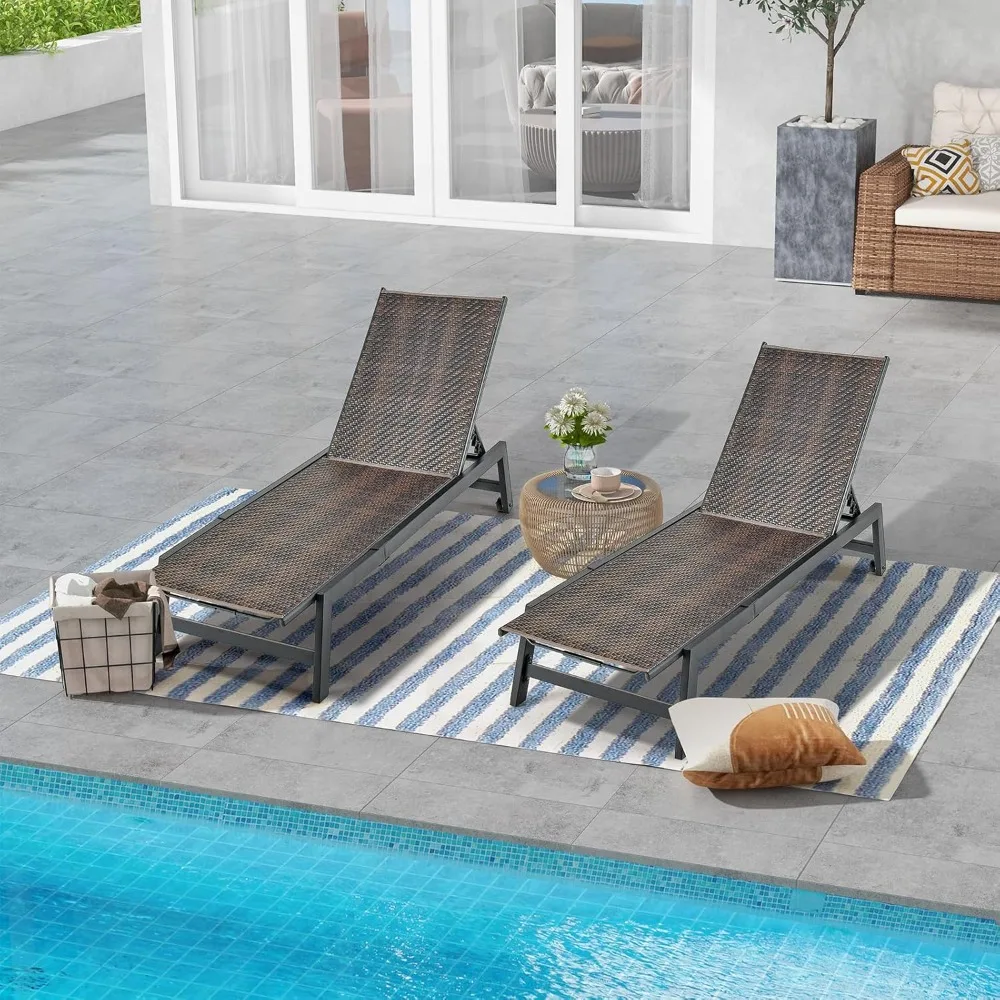 

Patio Chaise Lounge Chair, Outdoor PE Rattan Recliner Chair with Wheels, 5-Position Adjustable Backrest, Steel, Customized