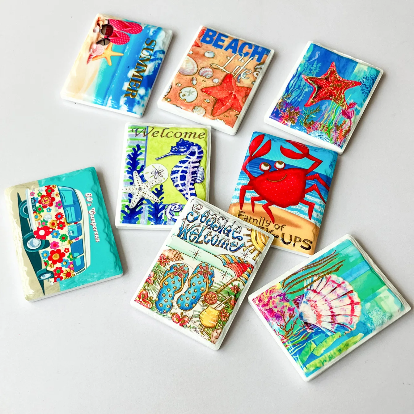 Ocean Series Fridge Magnets Ceramic Refrigerator Sticker Summer Starfish Bus Beach Pattern Bronzing Process Home Decoration